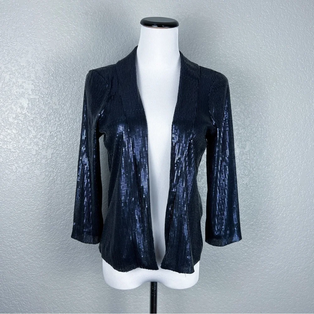 Michael Stars Anthropologie NWT Blue Sequin Cropped Jacket S Party NYE Glam - Picture 4 of 10